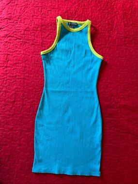 Primark Blue Ribbed Mini Dress with Yellow